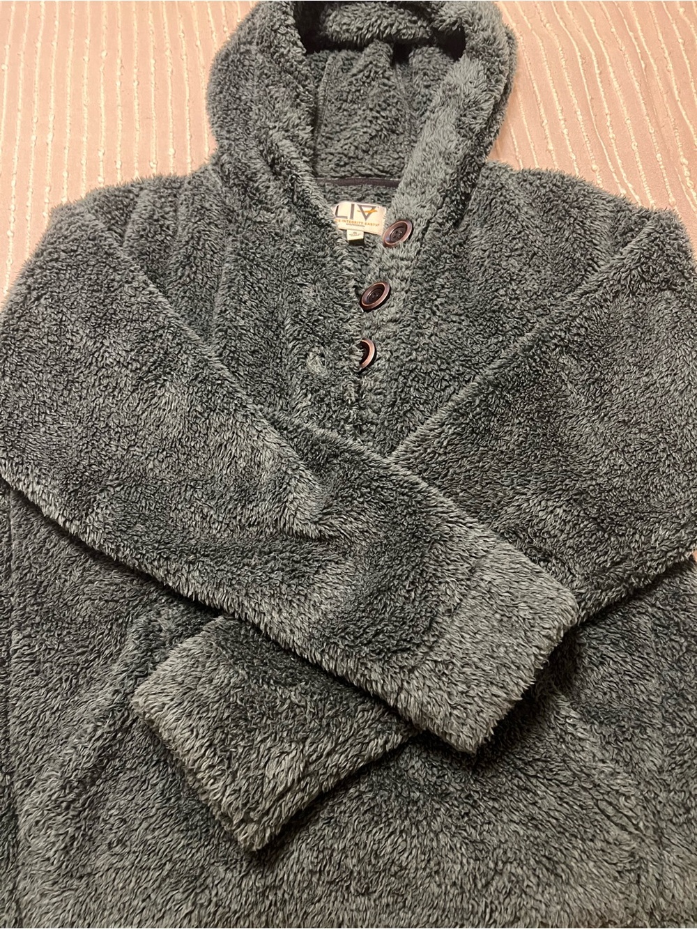 Plush Hooded Button-Front Sweater - Gray